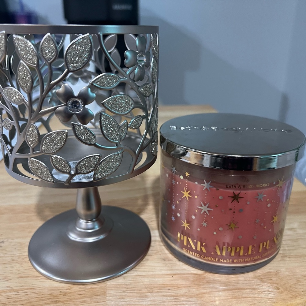Bath and Body Works candle & candle holder